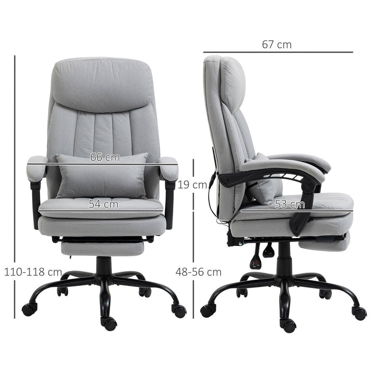 Massage office chair with reclining function, ergonomic desk chair, gray