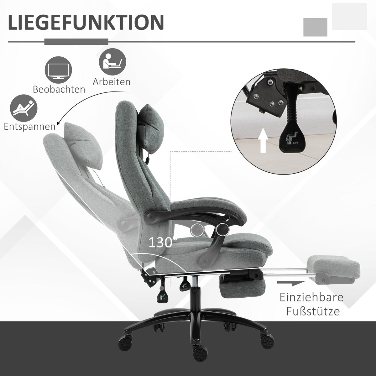 Massage office chair with reclining function, ergonomic desk chair, height adjustable, executive chair, gray