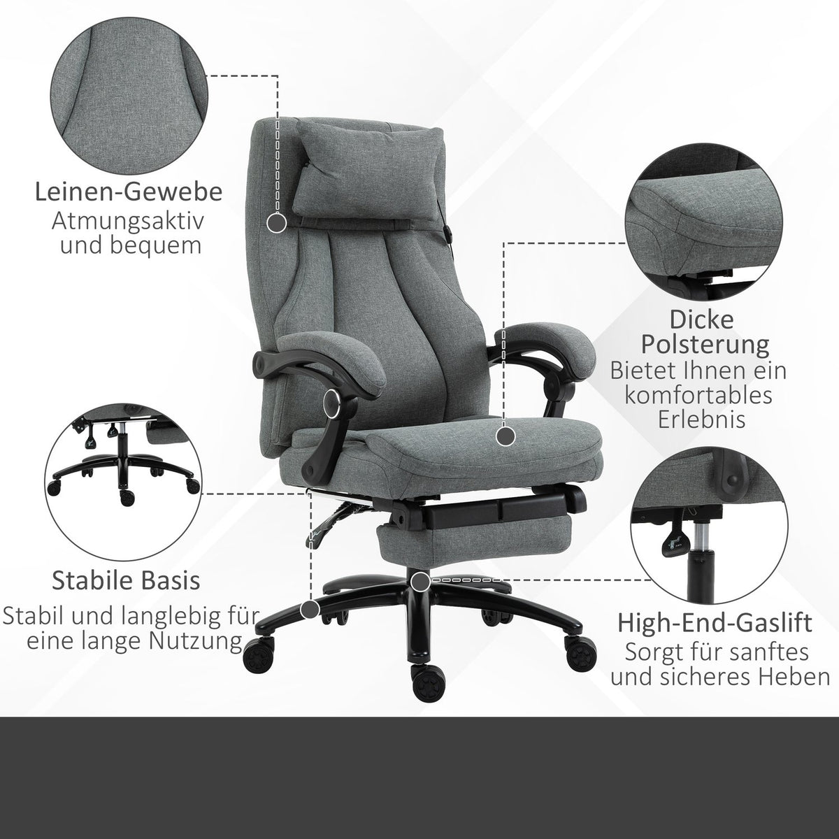 Massage office chair with reclining function, ergonomic desk chair, height adjustable, executive chair, gray