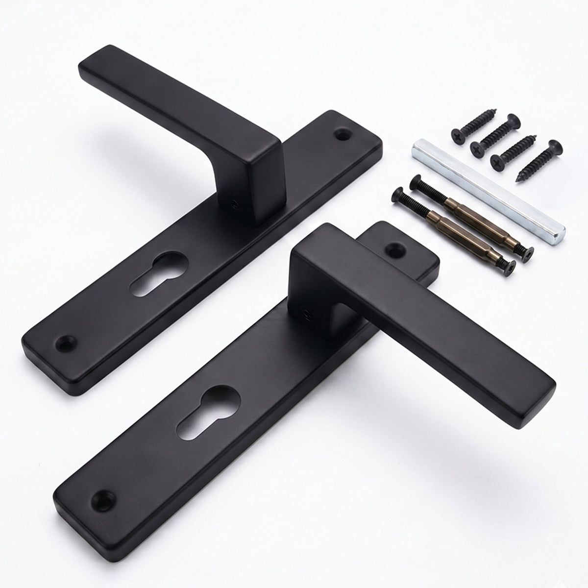 Matt Black Door Handle Set with Profile Cylinder