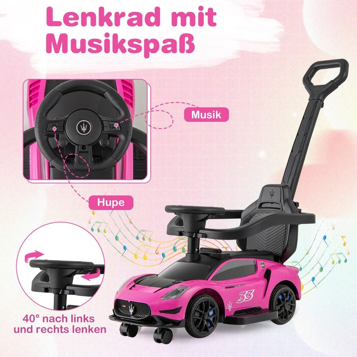 Mazerati ride-on car ride-on vehicle with protective bar & Push bar pink