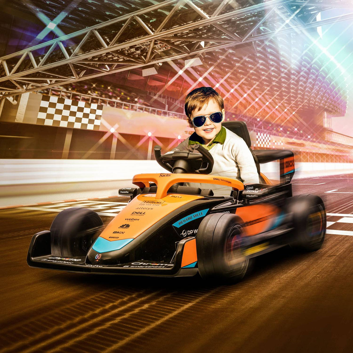 McLaren children's car, with 2 speed, 2 motors, remote control, MP3 USB, suspension, horn, for 3-5 years children, load capacity 30 kg, orange