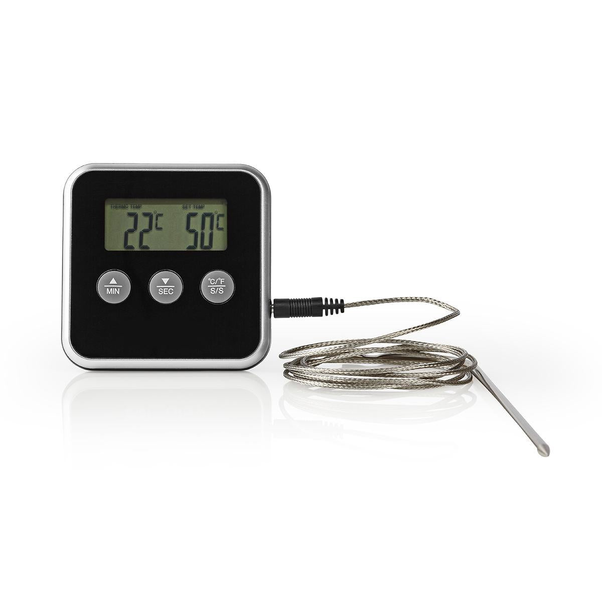 Meat thermometer | Alarm / Timer | LCD Screen | 0 - 250 °C | Silver / Black