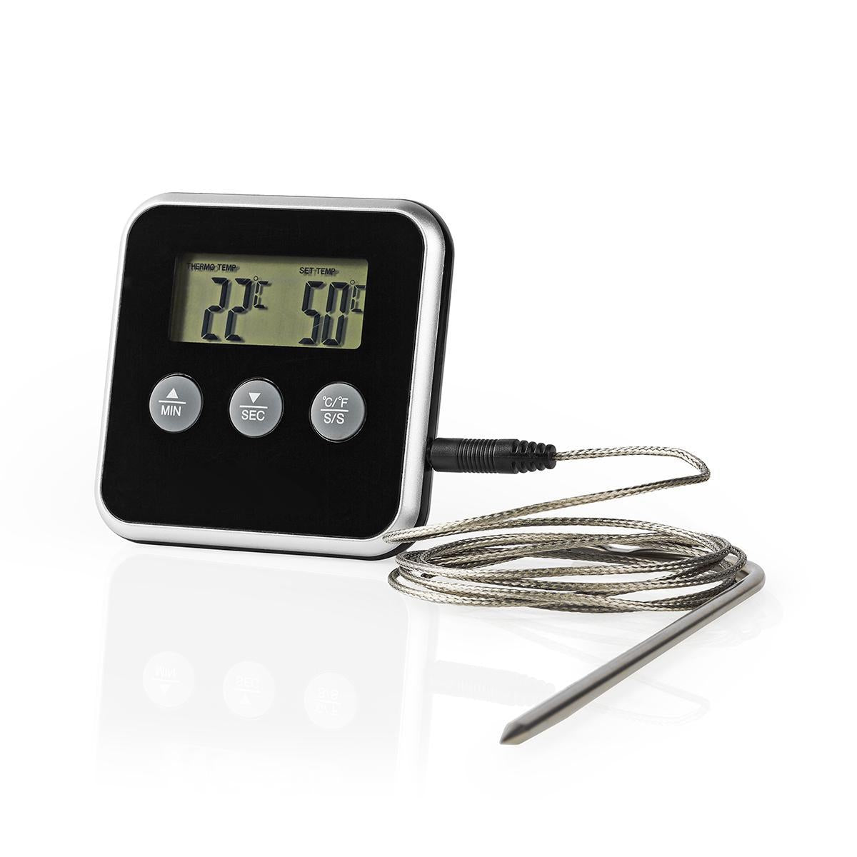 Meat thermometer | Alarm / Timer | LCD Screen | 0 - 250 °C | Silver / Black