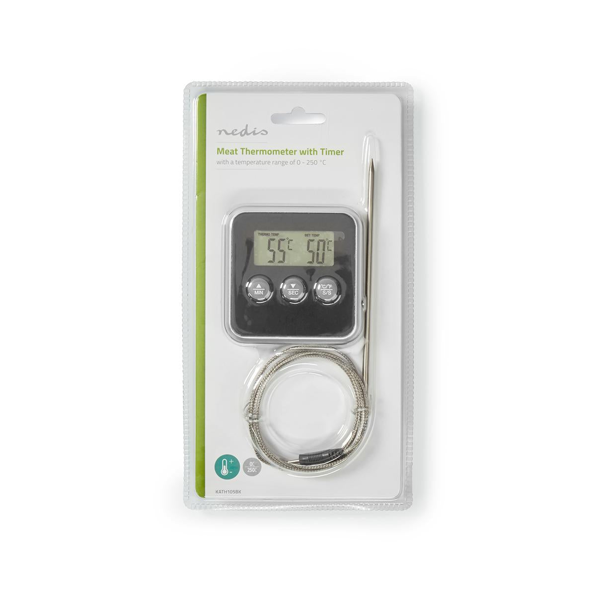 Meat thermometer | Alarm / Timer | LCD Screen | 0 - 250 °C | Silver / Black