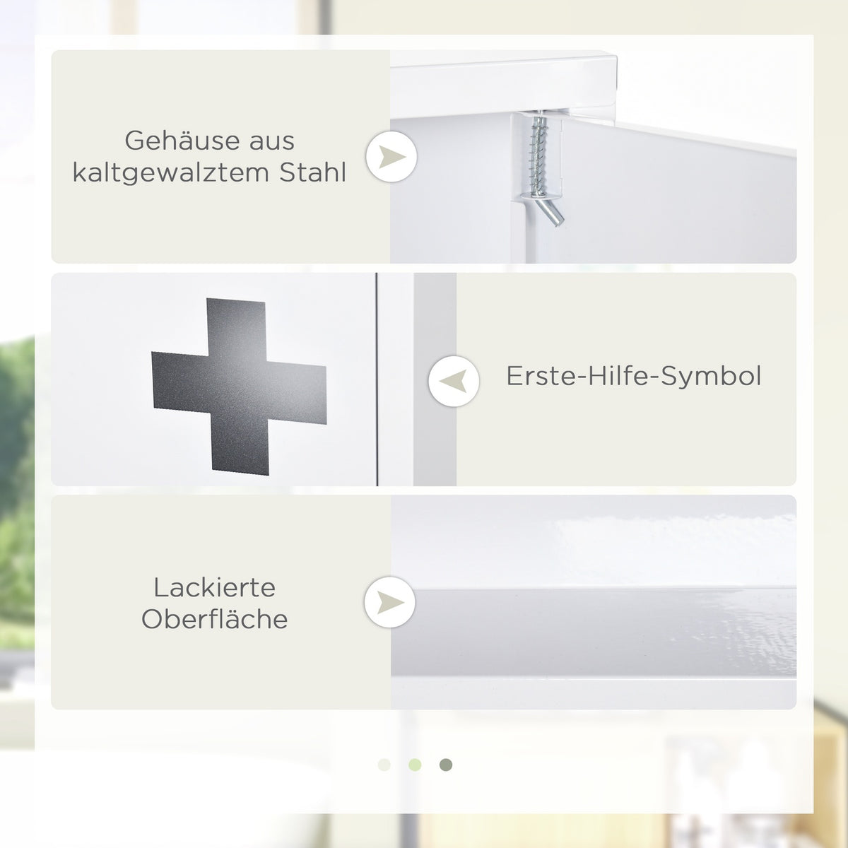 Medicine Cabinet First Aid Cabinet In White With 3 Inner Compartments & Magnetic Closure, For Medication, 40X15X53.5 Cm
