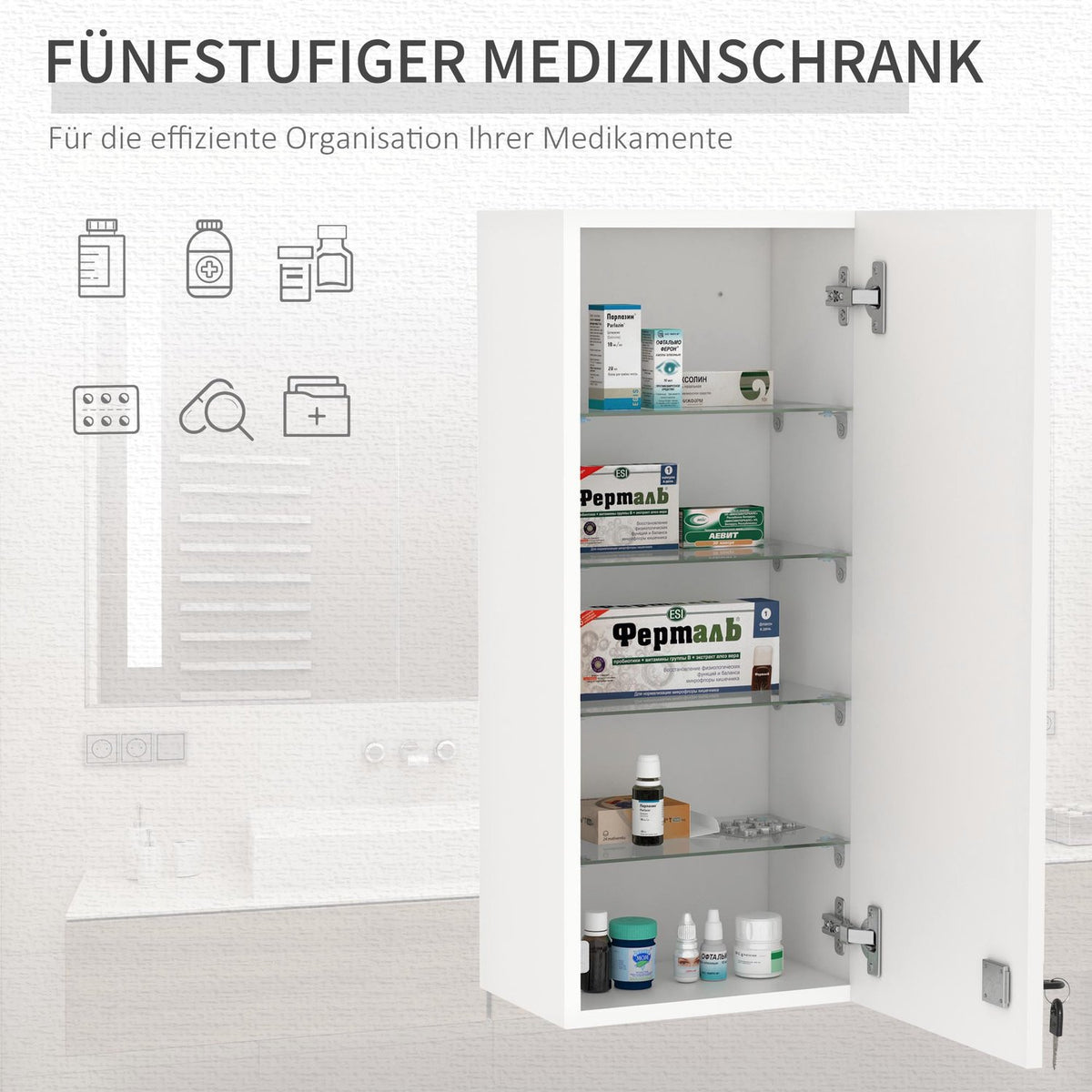 Medicine Cabinet Hanging Cabinet Lockable Adjustable First Aid Cross