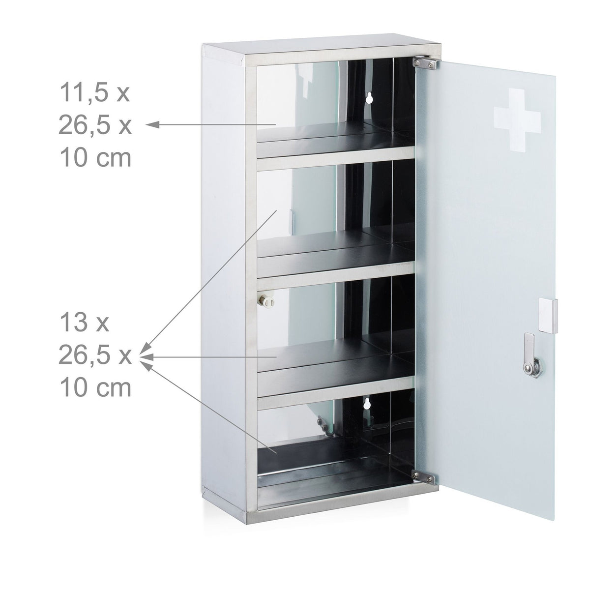 Medicine Cabinet, Lockable Glass Door, 4 Compartments