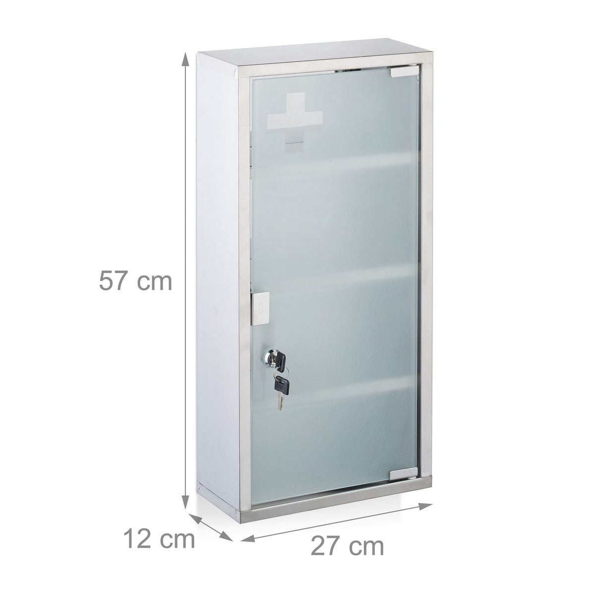 Medicine Cabinet, Lockable Glass Door, 4 Compartments
