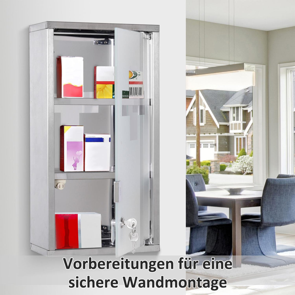 Medicine Cabinet Medicine Cabinet Medicine Cabinet 3 Compartments Home Medicine Counter Stainless Steel 25 X 12 X 48Cm