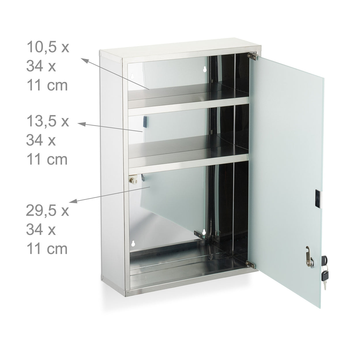 Medicine Cabinet with Lockable Glass Door, 3 Compartments