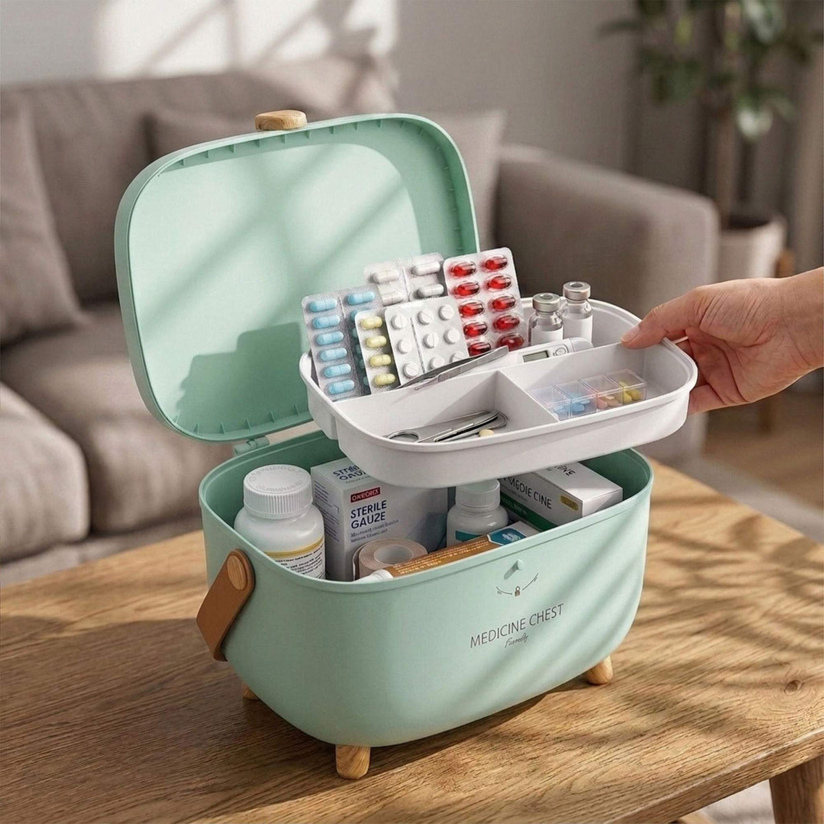 Medicine Storage Box – Removable 3-Section Insert, Large Compartment