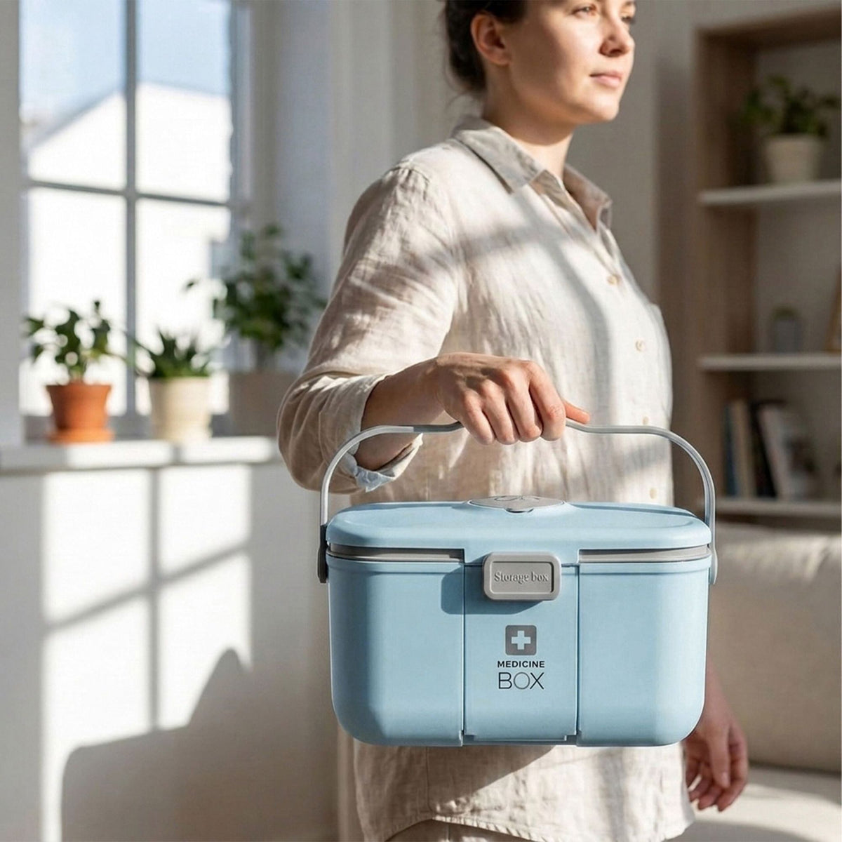 Medicine Storage Box With 3-Section Insert, Lid Tray
