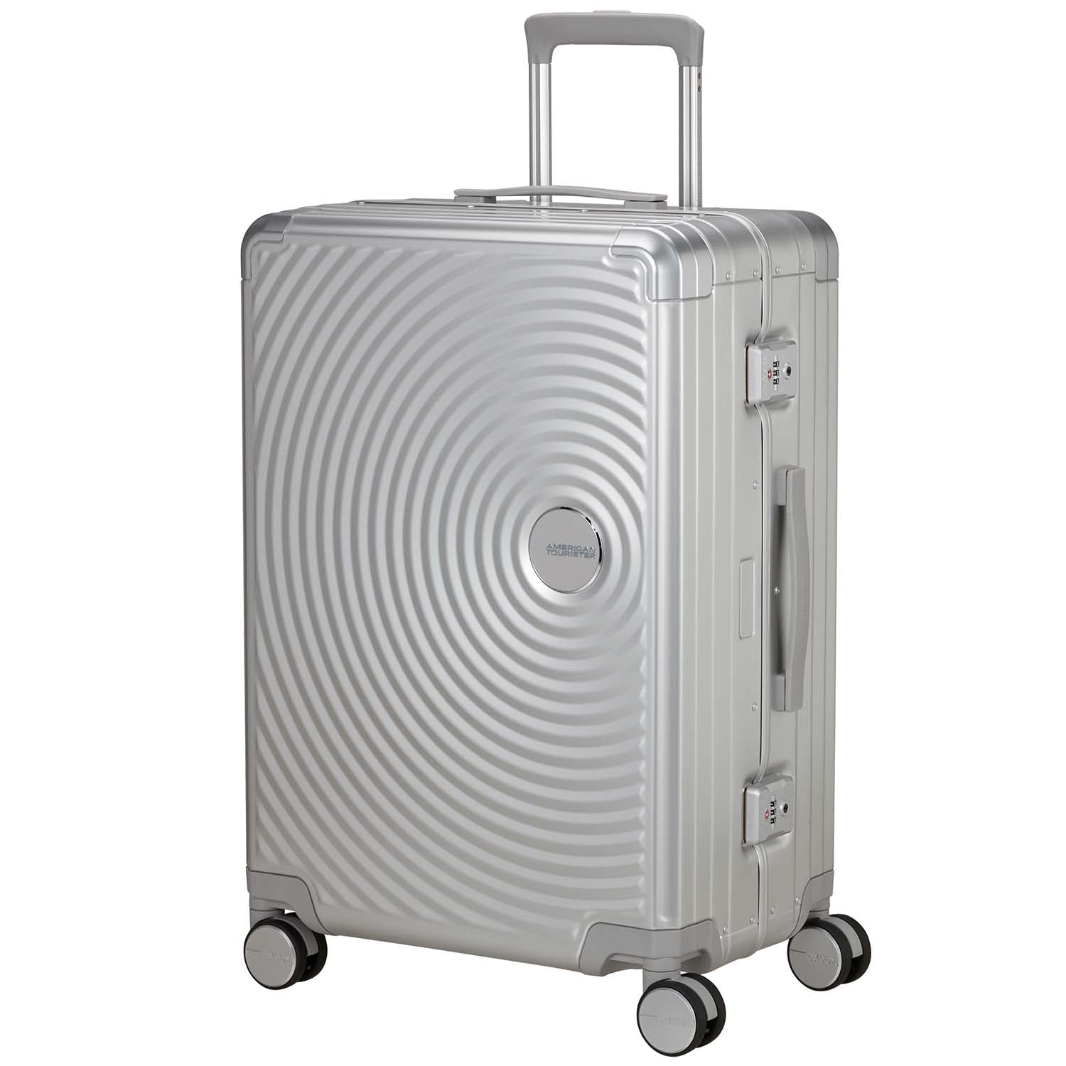 Medium Silver Aluminum Suitcase, 68 cm, 4 Wheels, TSA Lock