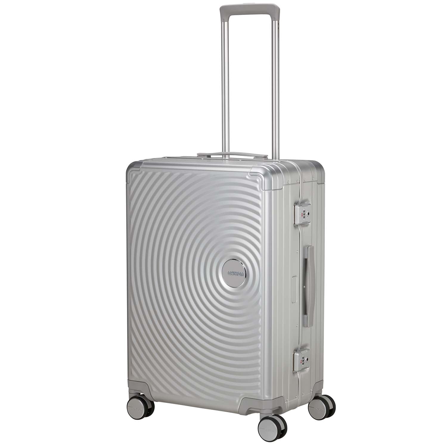 Medium Silver Aluminum Suitcase, 68 cm, 4 Wheels, TSA Lock
