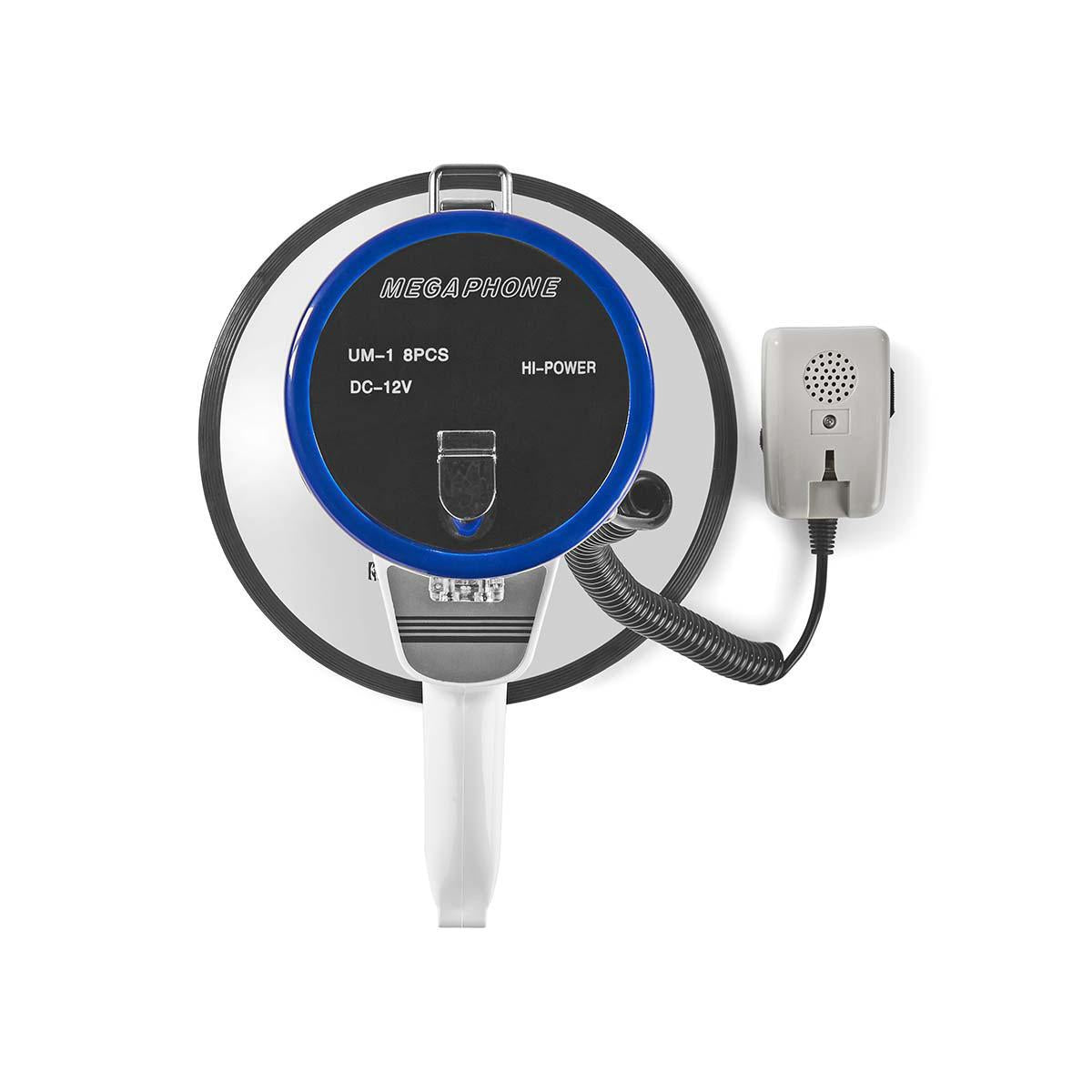 Megaphone | Maximum range: 1500 m | Maximum volume control: 135 dB | Detachable microphone | Built-in siren | Shoulder strap | Blue / White