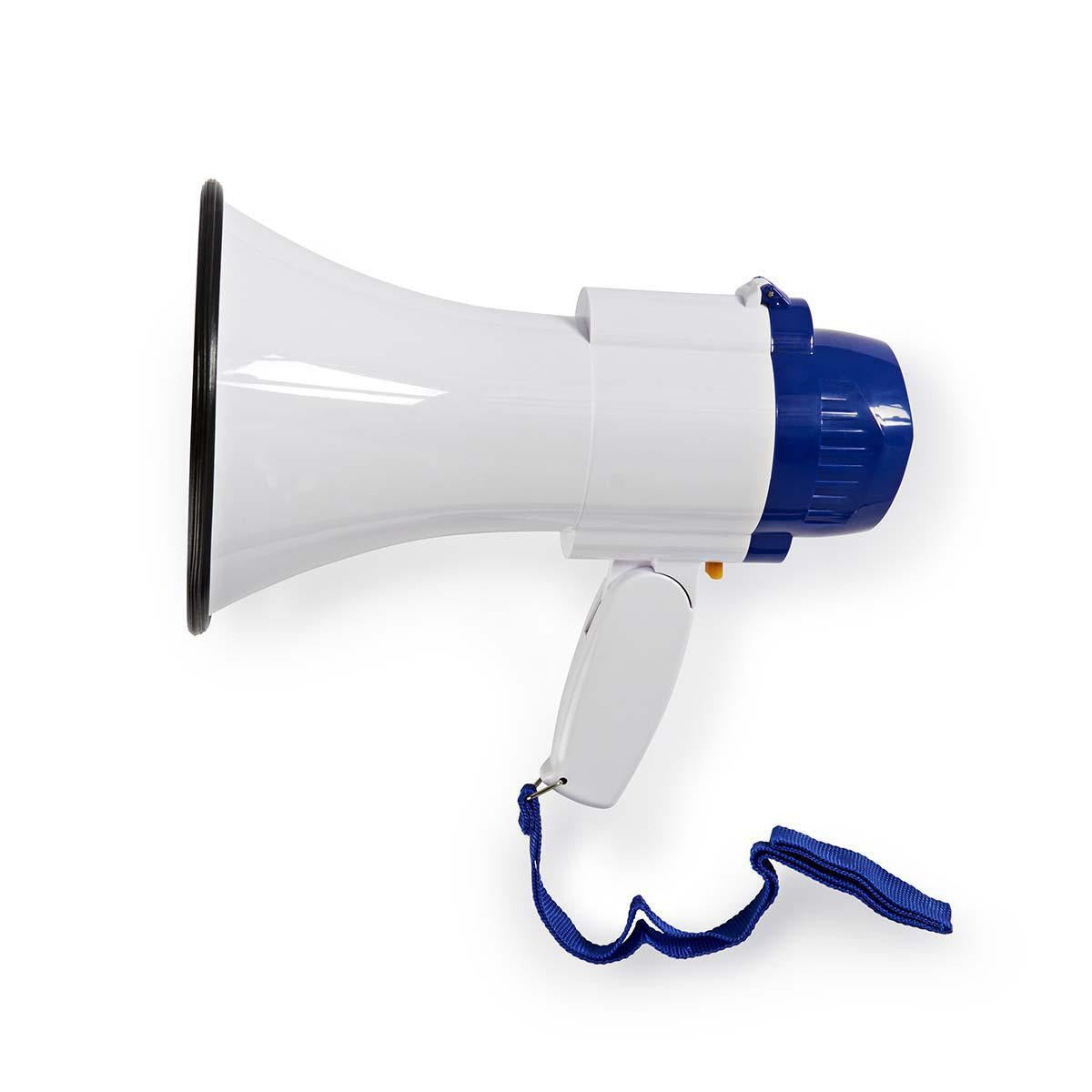 Megaphone | Maximum range: 250 m | Maximum volume control: 115 dB | Built-in microphone | Built-in siren | Recording function | Blue / White