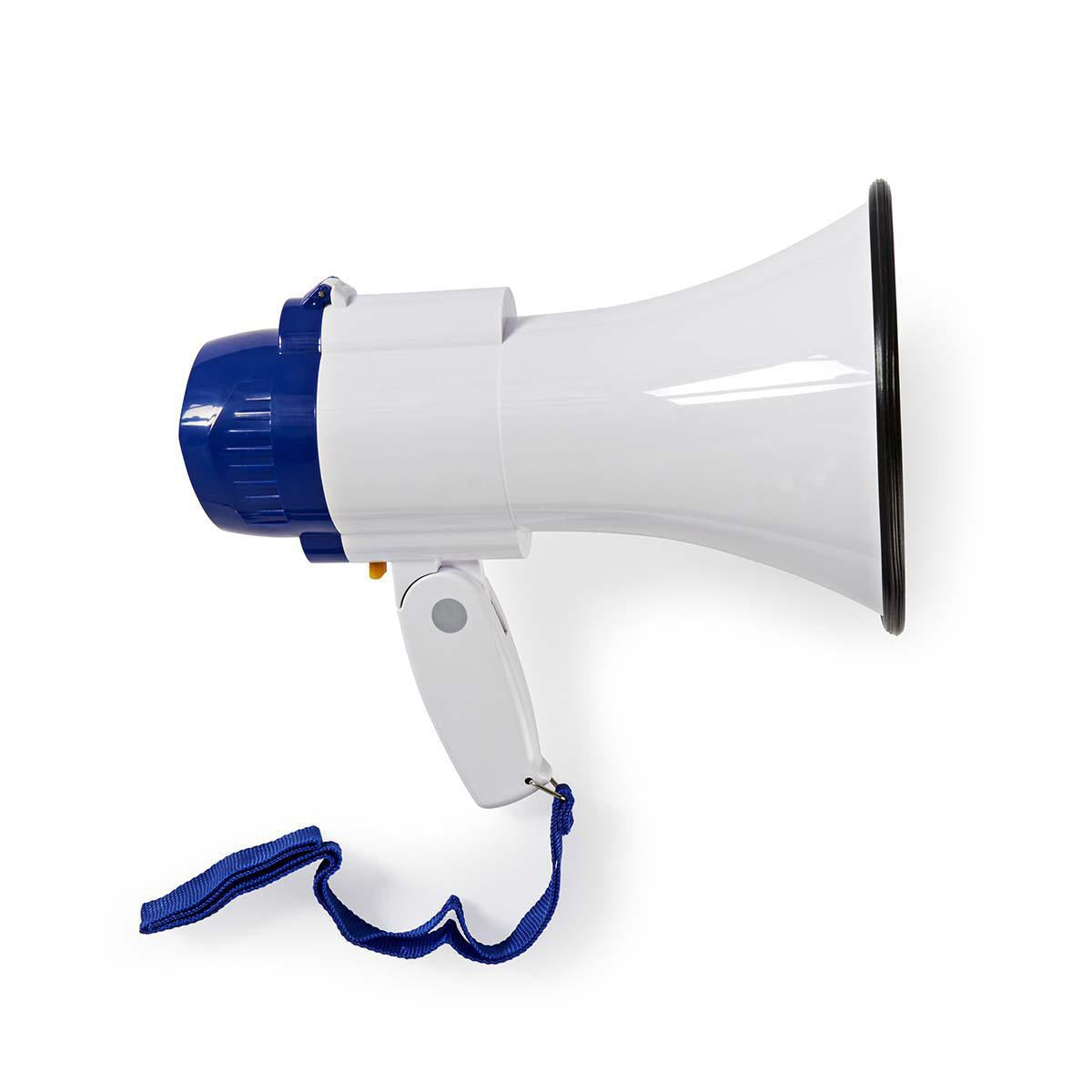 Megaphone | Maximum range: 250 m | Maximum volume control: 115 dB | Built-in microphone | Built-in siren | Recording function | Blue / White