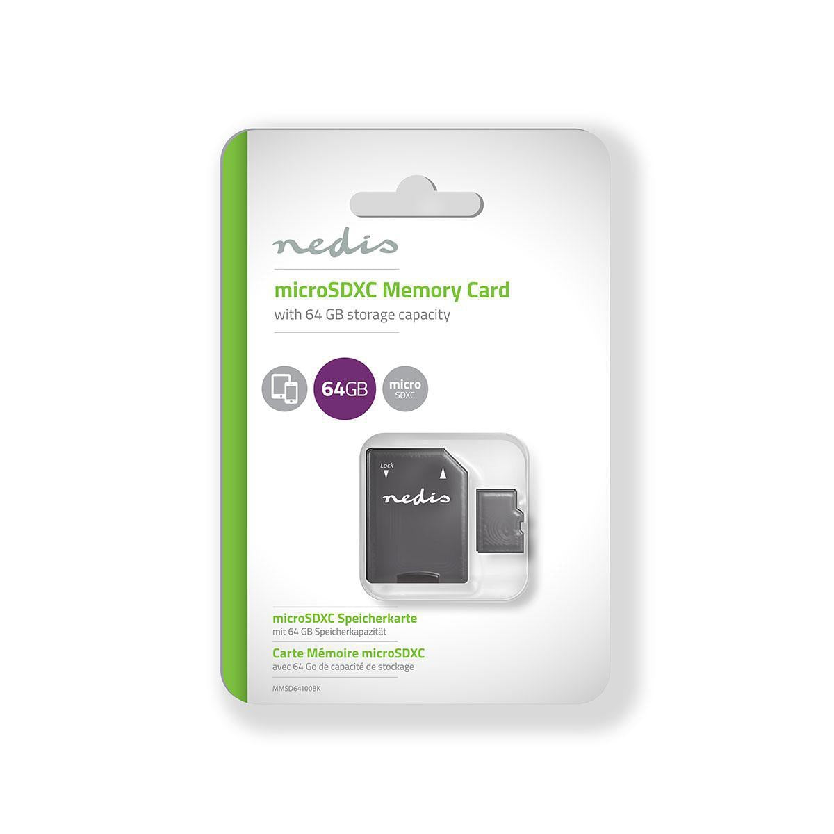 Memory Card | microSDXC | 64 GB | Write speed: 90 MB/s | Read speed: 45 MB/s | UHS-I | SD adapter included