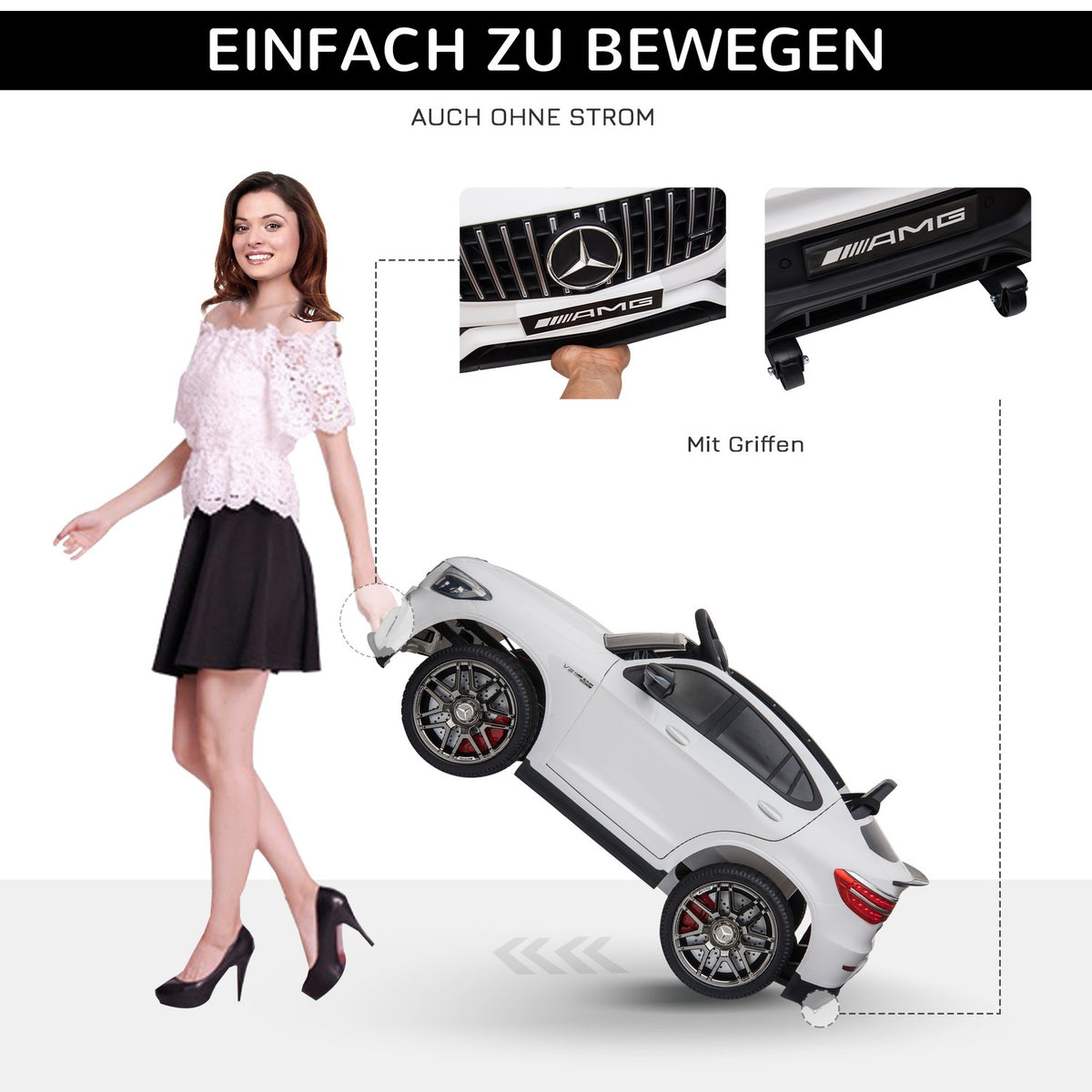 Mercedes-Benz Amg Gla45 Licensed Children'S Vehicle Electric Car With Remote Control, Mp3, Seat Belt, 37-60 Months, White