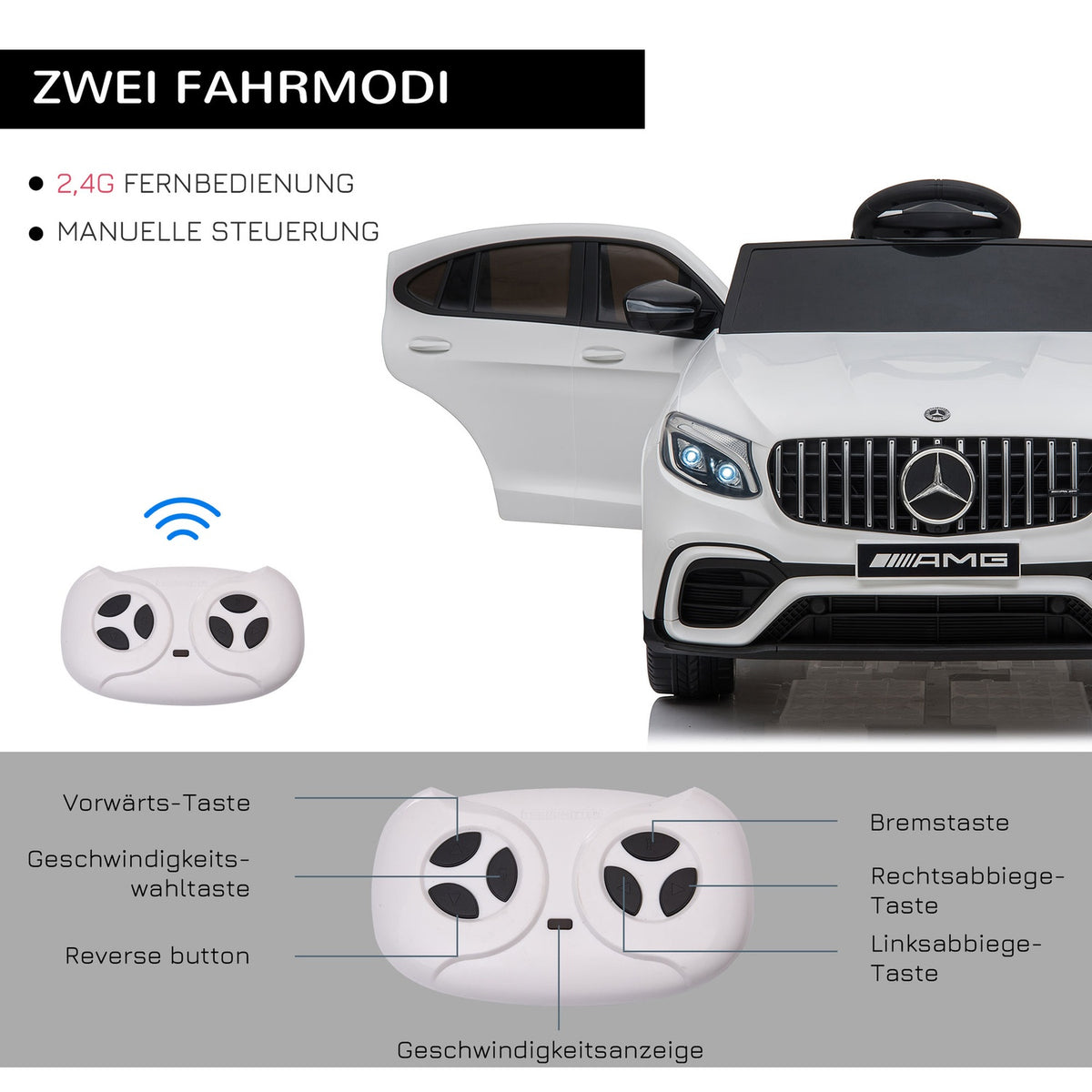 Mercedes-Benz Amg Gla45 Licensed Children'S Vehicle Electric Car With Remote Control, Mp3, Seat Belt, 37-60 Months, White