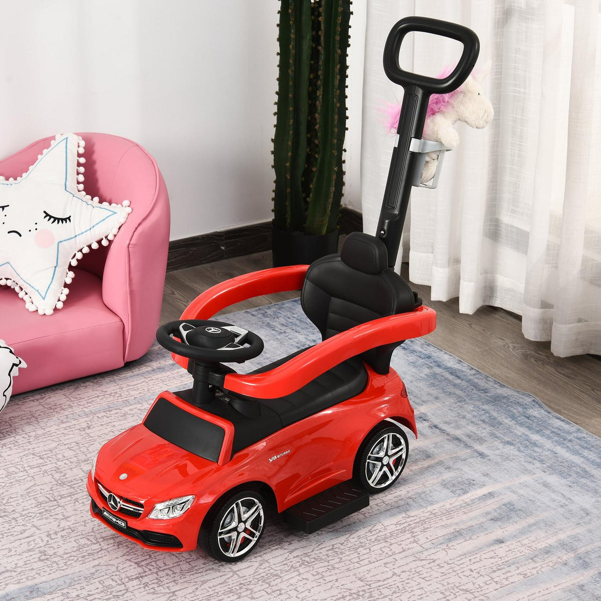 Mercedes Benz Children'S Car Children'S Vehicle Push And Support Bar With Backrest/Protection Bar, Walking Aid For Babies