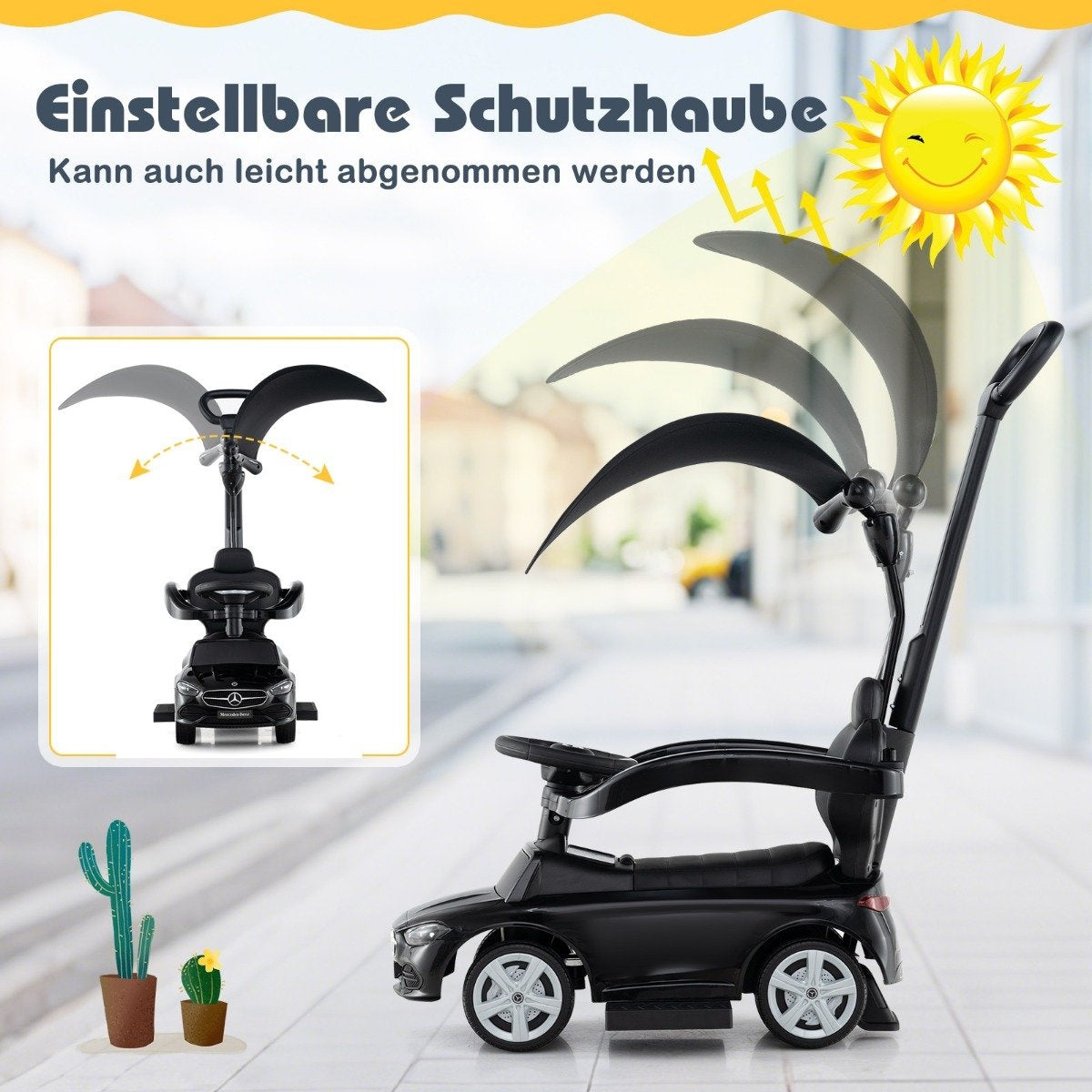 Mercedes-Benz ride-on car 3-in-1 ride-on vehicle with push handle ride-on car for children aged 1 year and over black