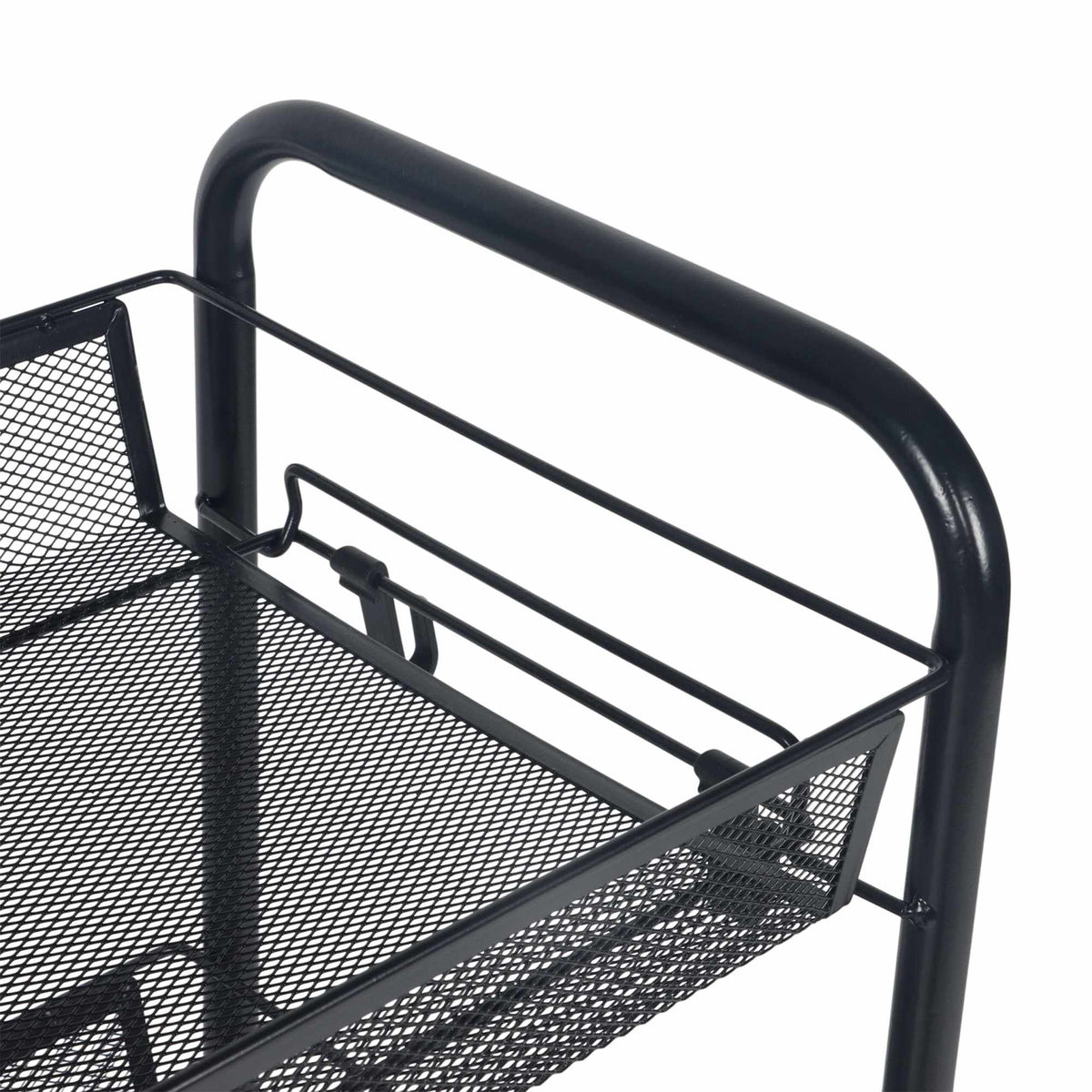 Mesh Trolley with Multi-Level Metal Shelves and Hooks