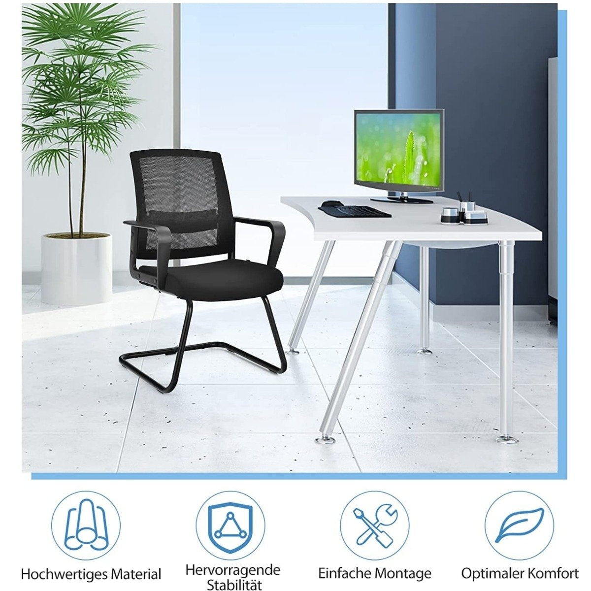 Mesh office chair with backrest can hold up to 136kg 60 x 54.5 x 94 cm black