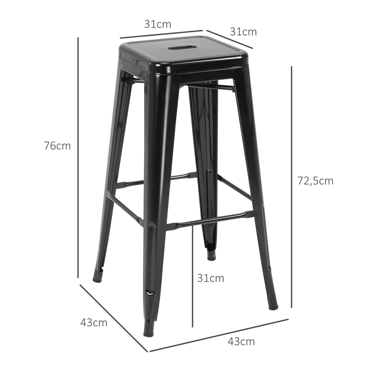 Metal Bar Stools Set of 4, Stackable, Black, Indoor/Outdoor