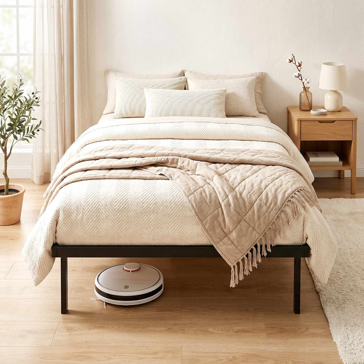 Metal Bed Frame 90x200 cm, Underbed Storage, Black