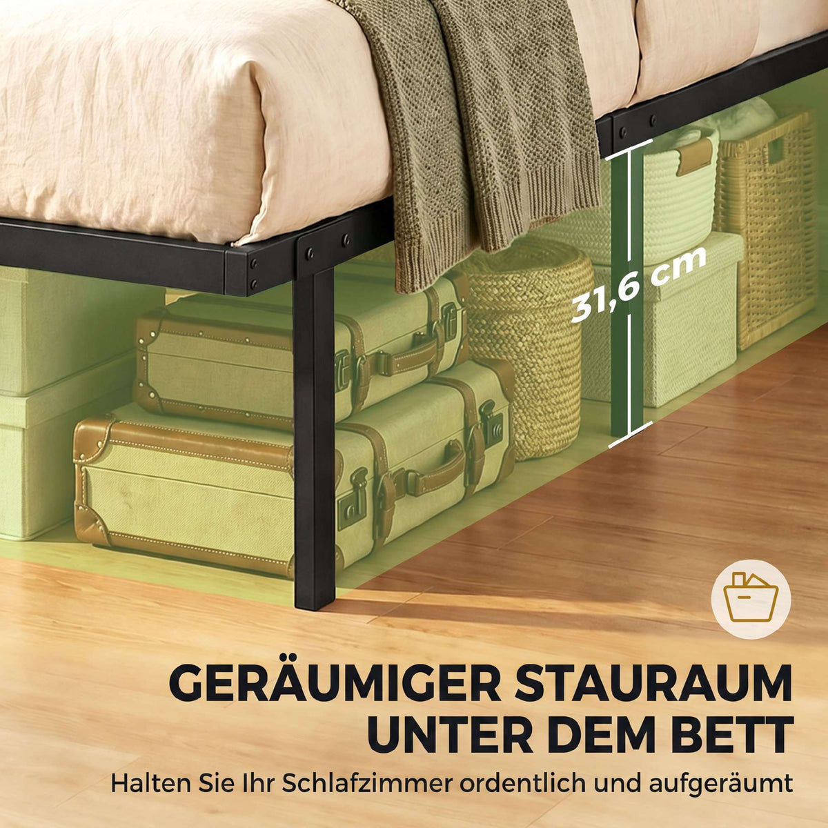 Metal Bed Frame 90x200 cm, Underbed Storage, Black