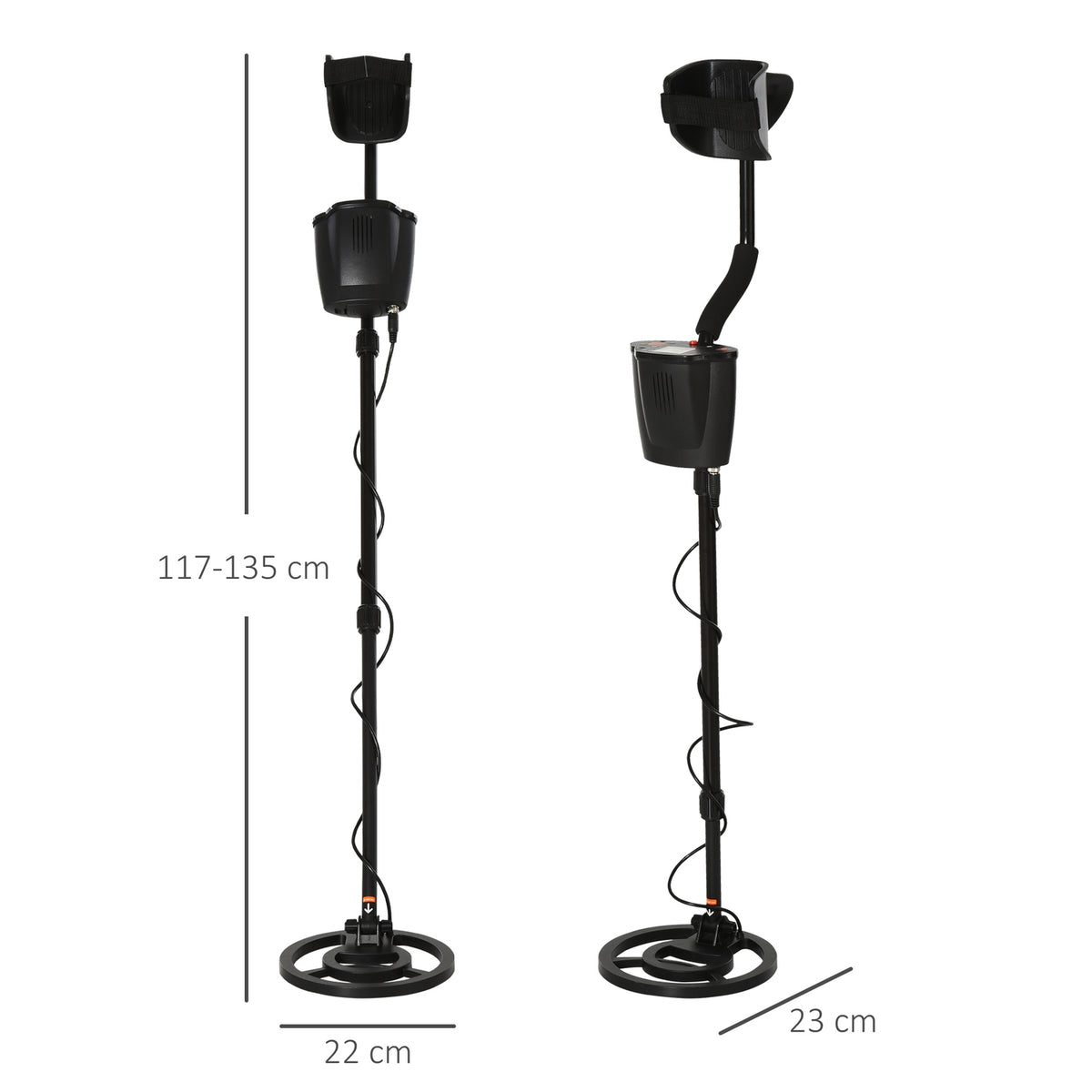 Metal Detector Metal Detector For Professionals And Beginners Waterproof Ø22 Cm Search Coil Aluminum Abs Black 23 X 22 X 114-135 Cm