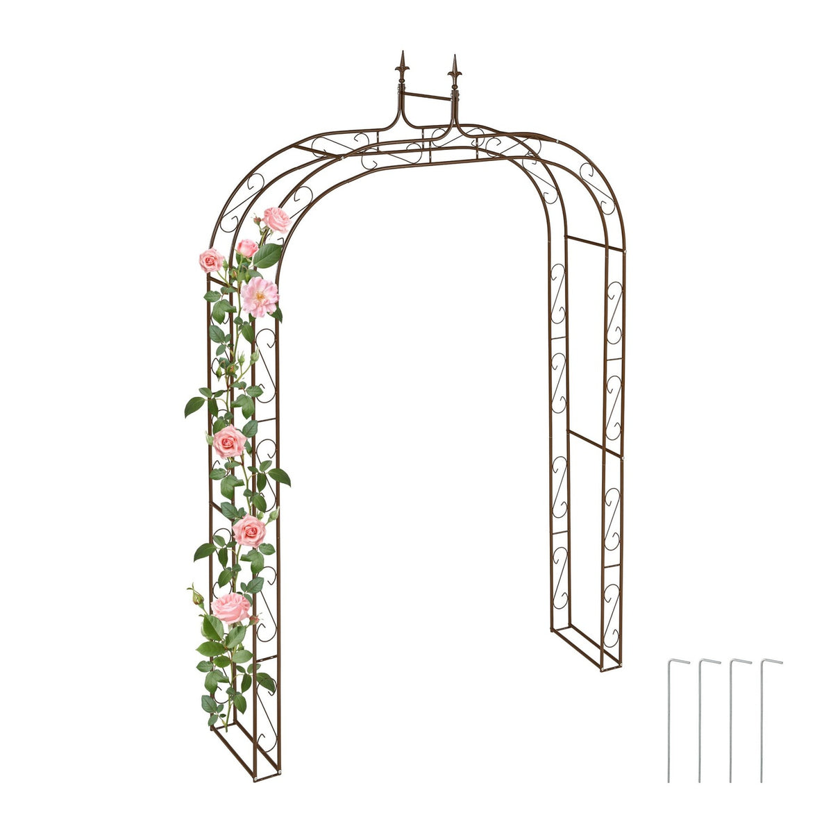 Metal Garden Arbour – Large Plant Arch with Finials