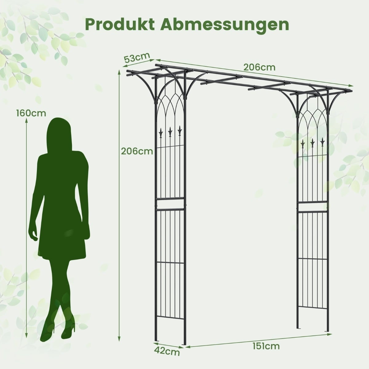 Metal Garden Arch for Climbing Plants, Black, Weatherproof