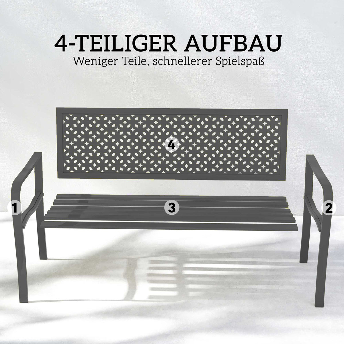 Metal Garden Bench, Dark Grey, Rust-Resistant, 2-Seater