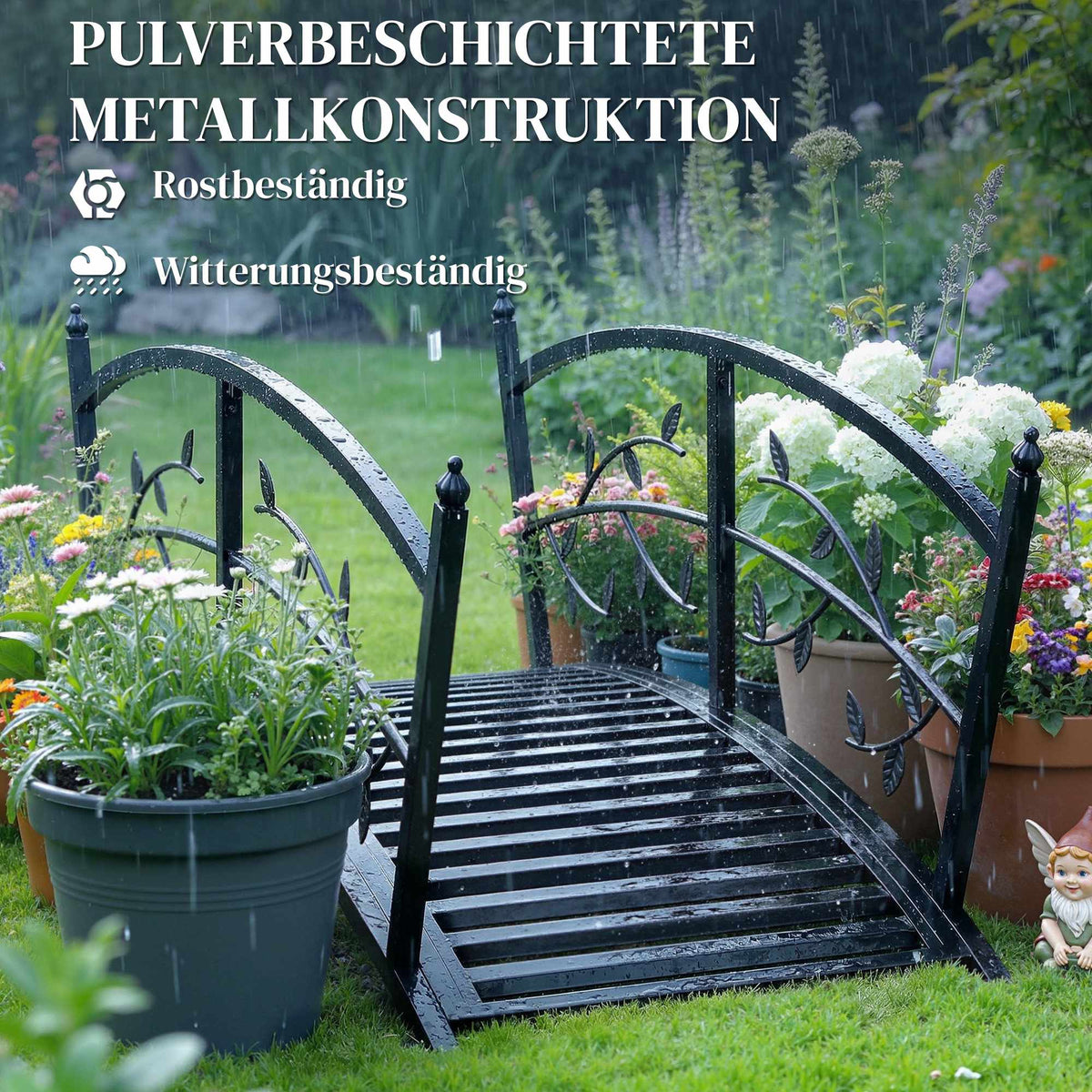 Metal Garden Bridge with Safety Rails, 120 cm, Rust-Resistant