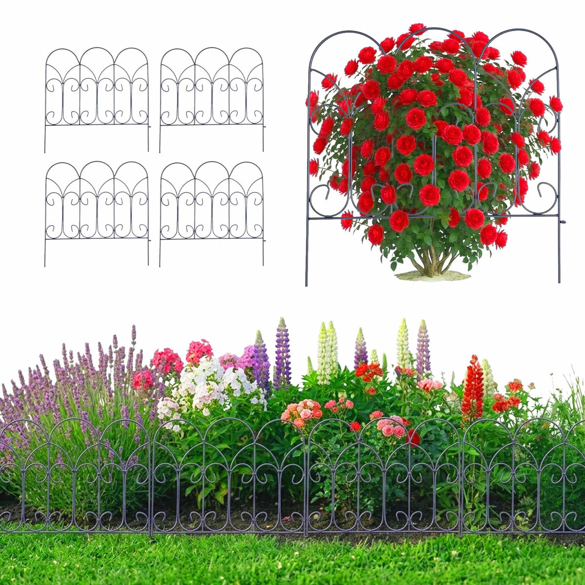Metal Garden Edging Set, 5 Panels, Black Vintage Design