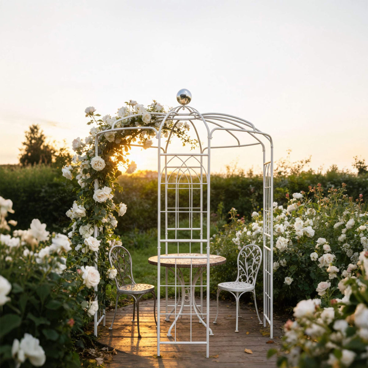 Metal Garden Pavilion with Dome and Hanging Basket Hook