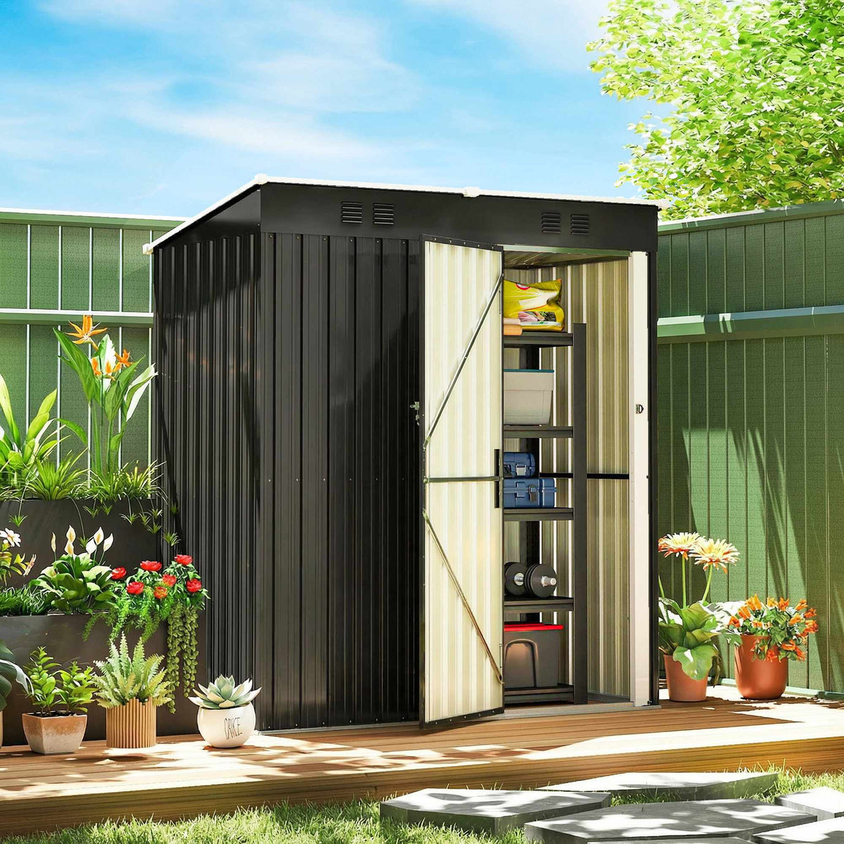 Metal Garden Shed 1.37m², Lockable with Ventilation