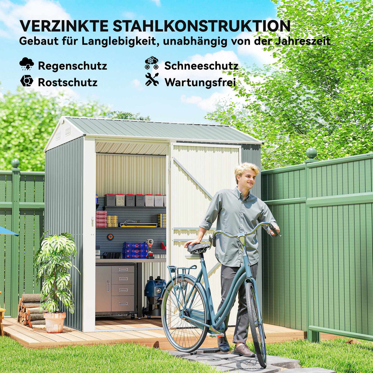 Metal Garden Shed, Galvanized Steel, Ventilated Roof