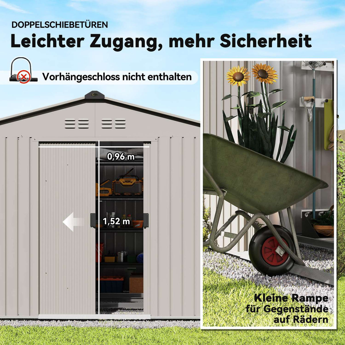 Metal Garden Shed with Sliding Doors and Windows