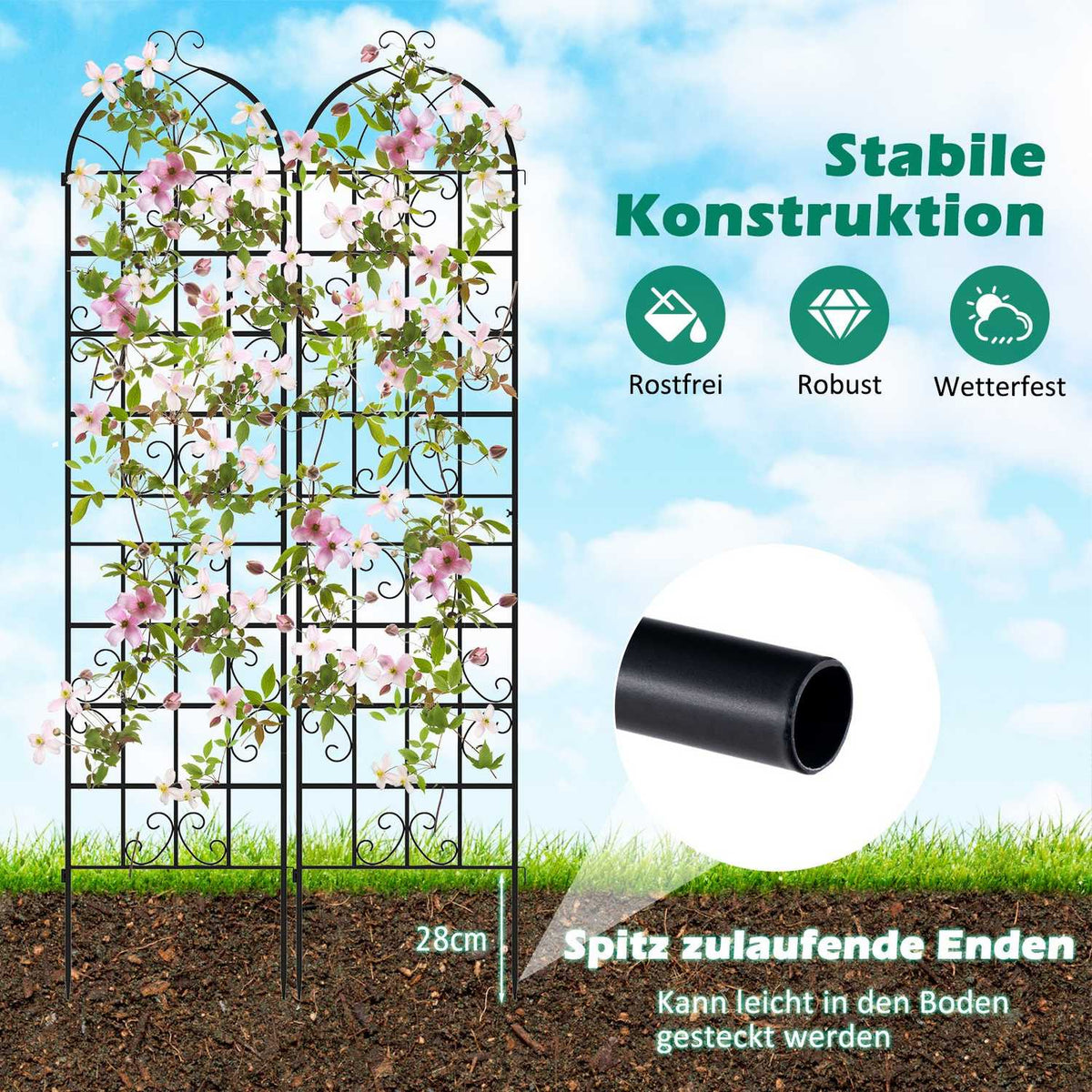 Metal Garden Trellis Set, 220x50 cm, Rustproof, Black