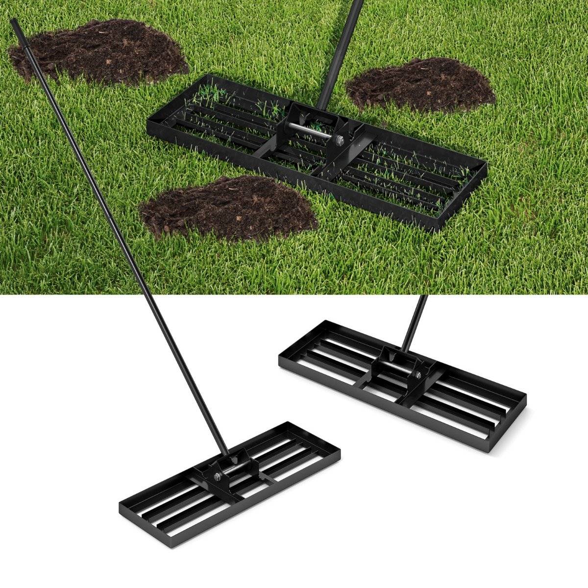 Metal Lawn Leveling Rake with Ergonomic Handle, 75x25 cm