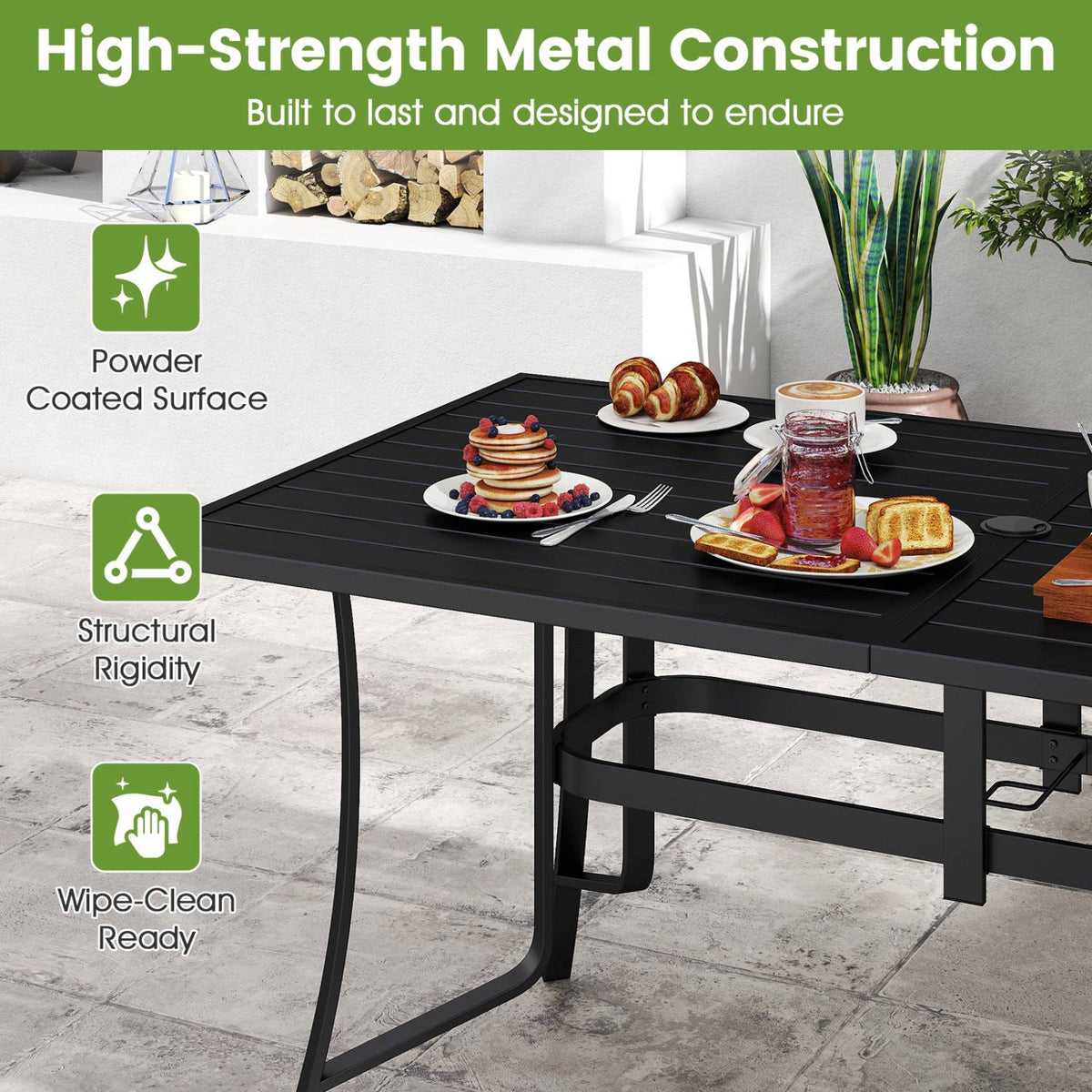 Metal Patio Dining Table 63 x 33, Seats 6, Umbrella Hole