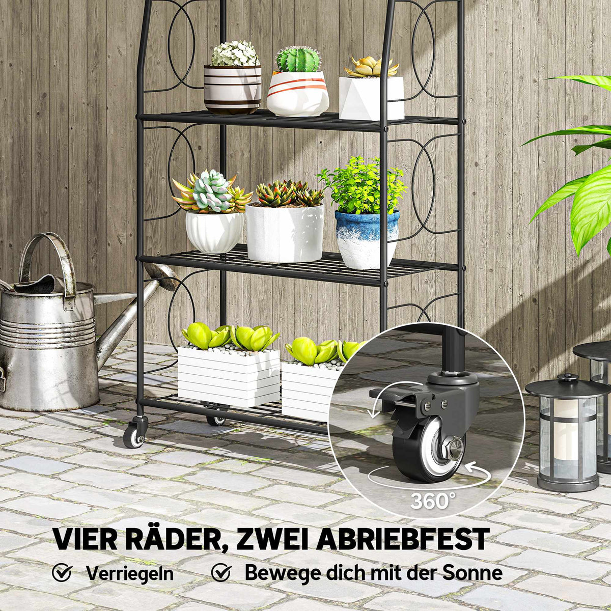 Metal Plant Stand, 4-Tier with Lockable Wheels