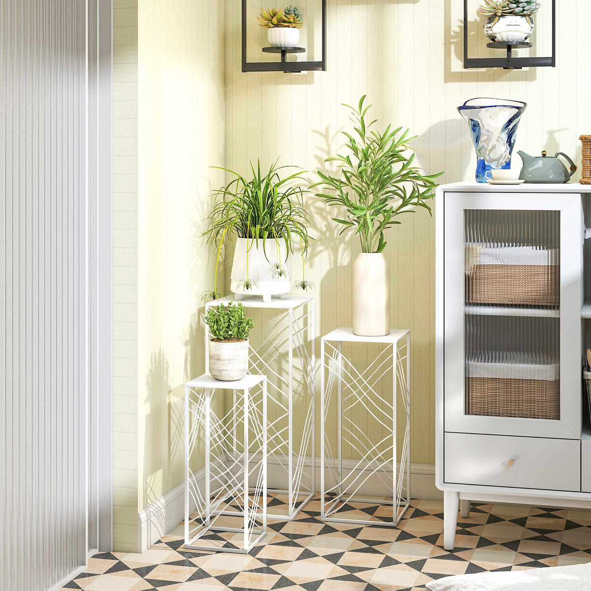 Metal Plant Stands Set, 3 Sizes, White, Rust-Resistant