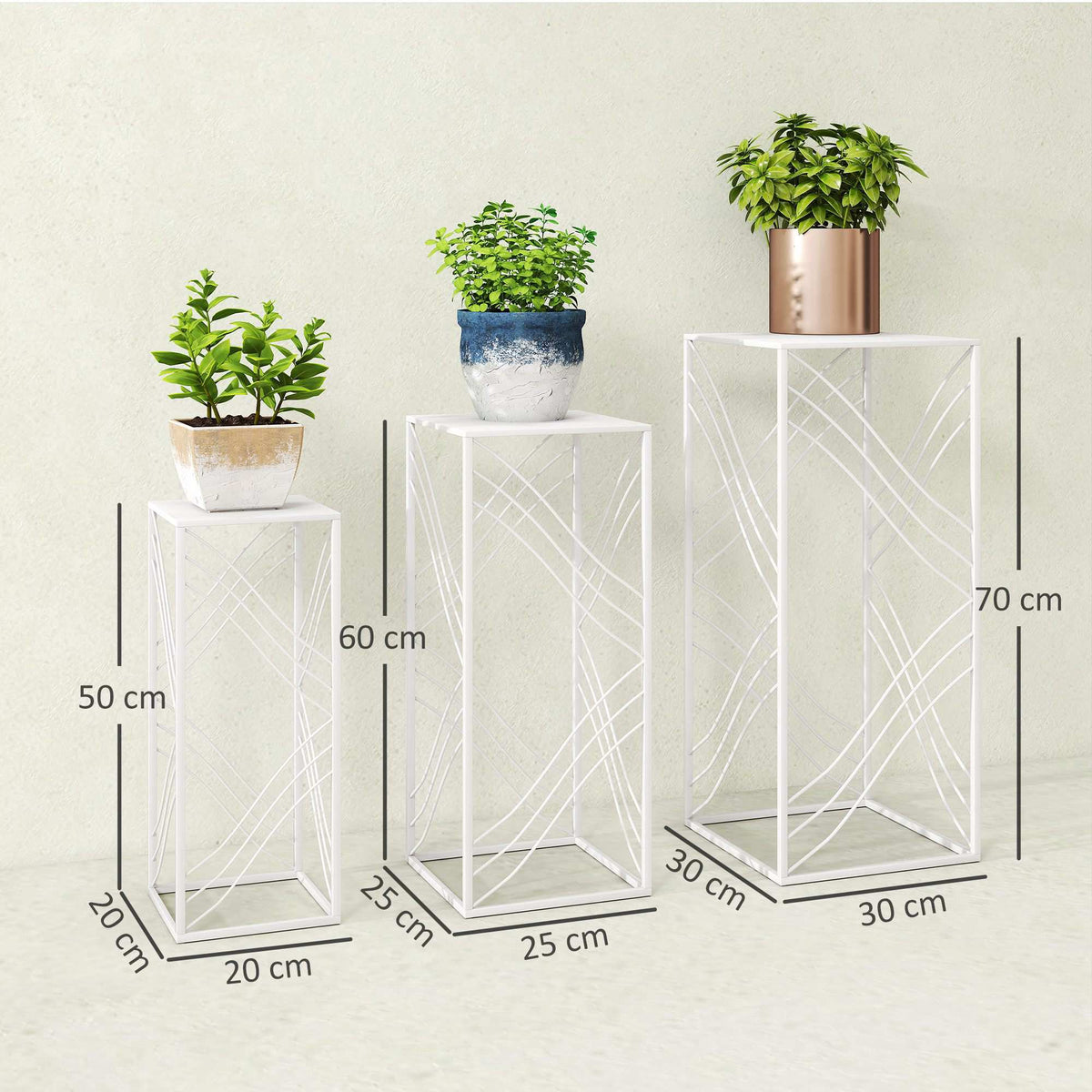 Metal Plant Stands Set, 3 Sizes, White, Rust-Resistant