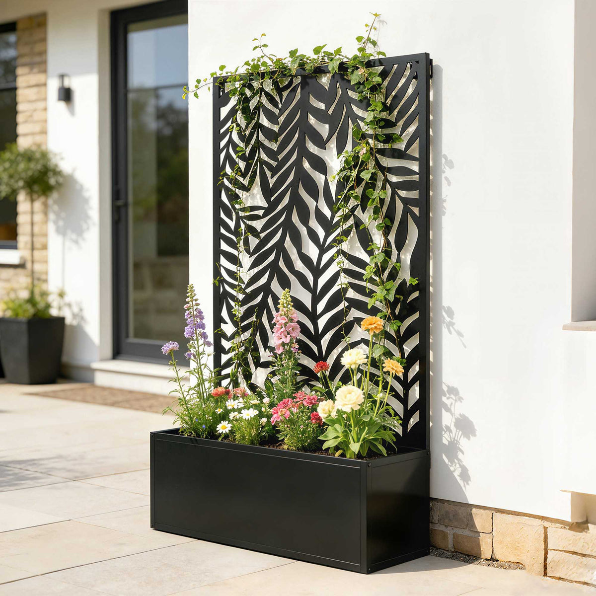 Metal Planter Box with Trellis, 20L Capacity, Black
