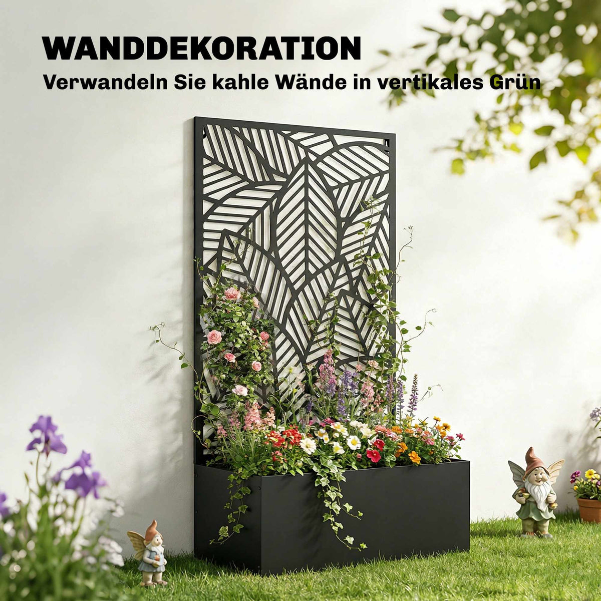 Metal Planter Box with Trellis, 38L Capacity, Black